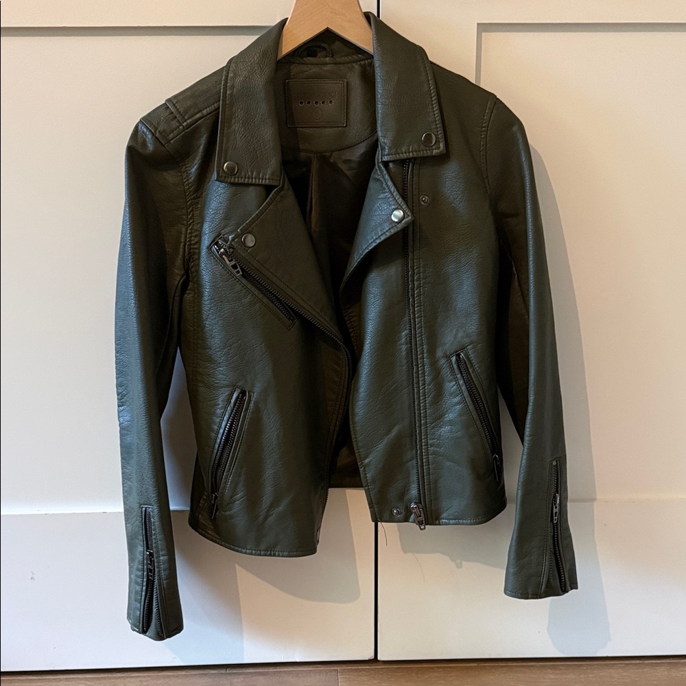 Blank NYC Dark Olive Green Moto-Style Faux Leather Jacket